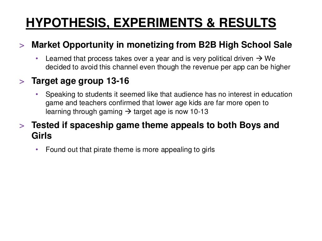 HYPOTHESIS, EXPERIMENTS & RESULTS >