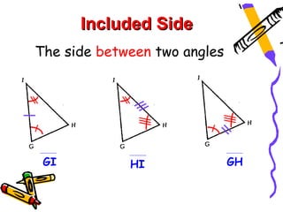 Included Side
The side between two angles




 GI          HI               GH
 
