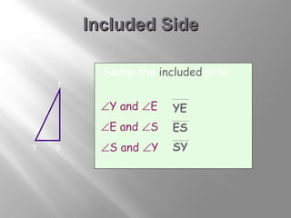 IInncclluuddeedd SSiiddee 
Name the included side: 
ÐY and ÐE 
ÐE and ÐS 
ÐS and ÐY 
E 
Y S 
YE 
ES 
SY 
 