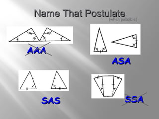 NNaammee TThhaatt PPoossttuullaattee (when possible) 
AASSAA 
AAAAAA 
SSAASS 
SSSSAA 
 