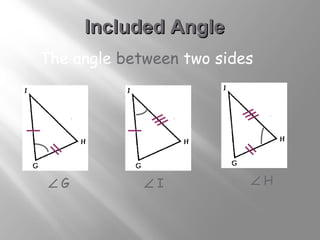 IInncclluuddeedd AAnnggllee 
The angle between two sides 
Ð G Ð I Ð H 
 