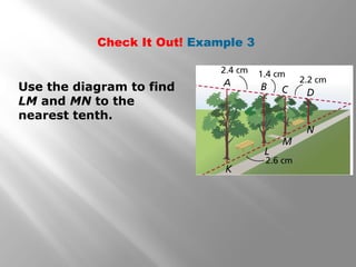 Check It Out! Example 3 
Use the diagram to find 
LM and MN to the 
nearest tenth. 
 