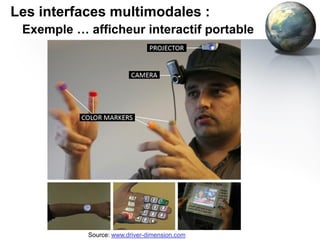 Les interfaces multimodales :
 Exemple … afficheur interactif portable




            Source: www.driver-dimension.com
 