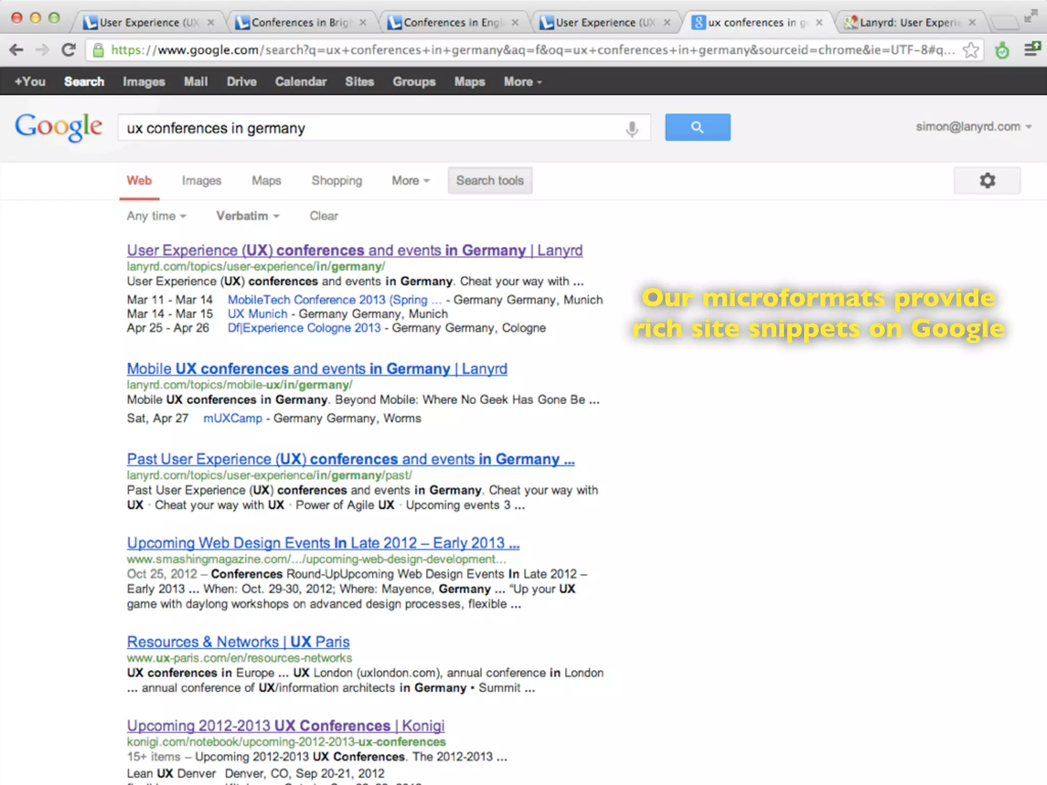Our microformats provide
rich site snippets on Google