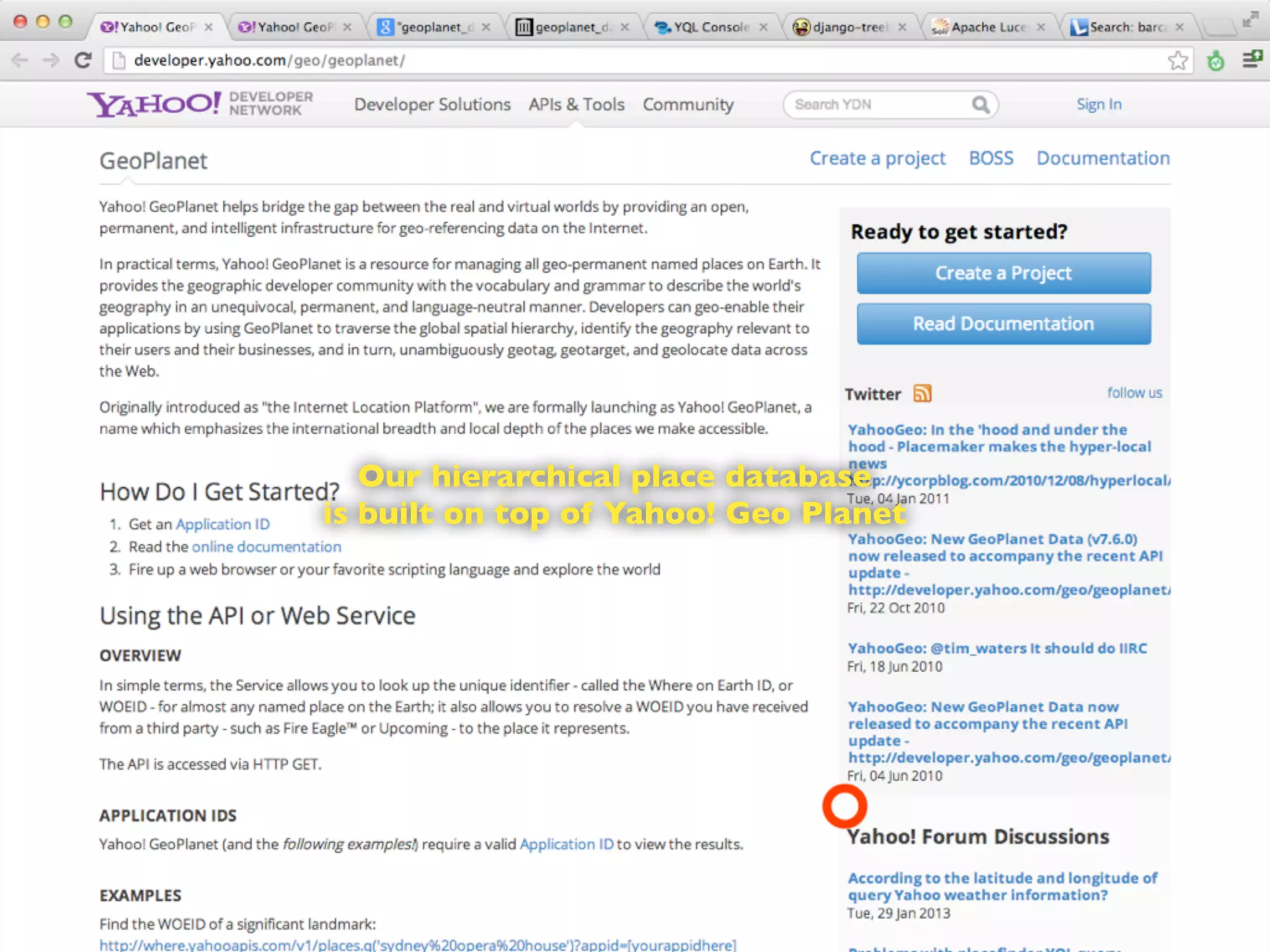 Our hierarchical place database
is built on top of Yahoo! Geo Planet