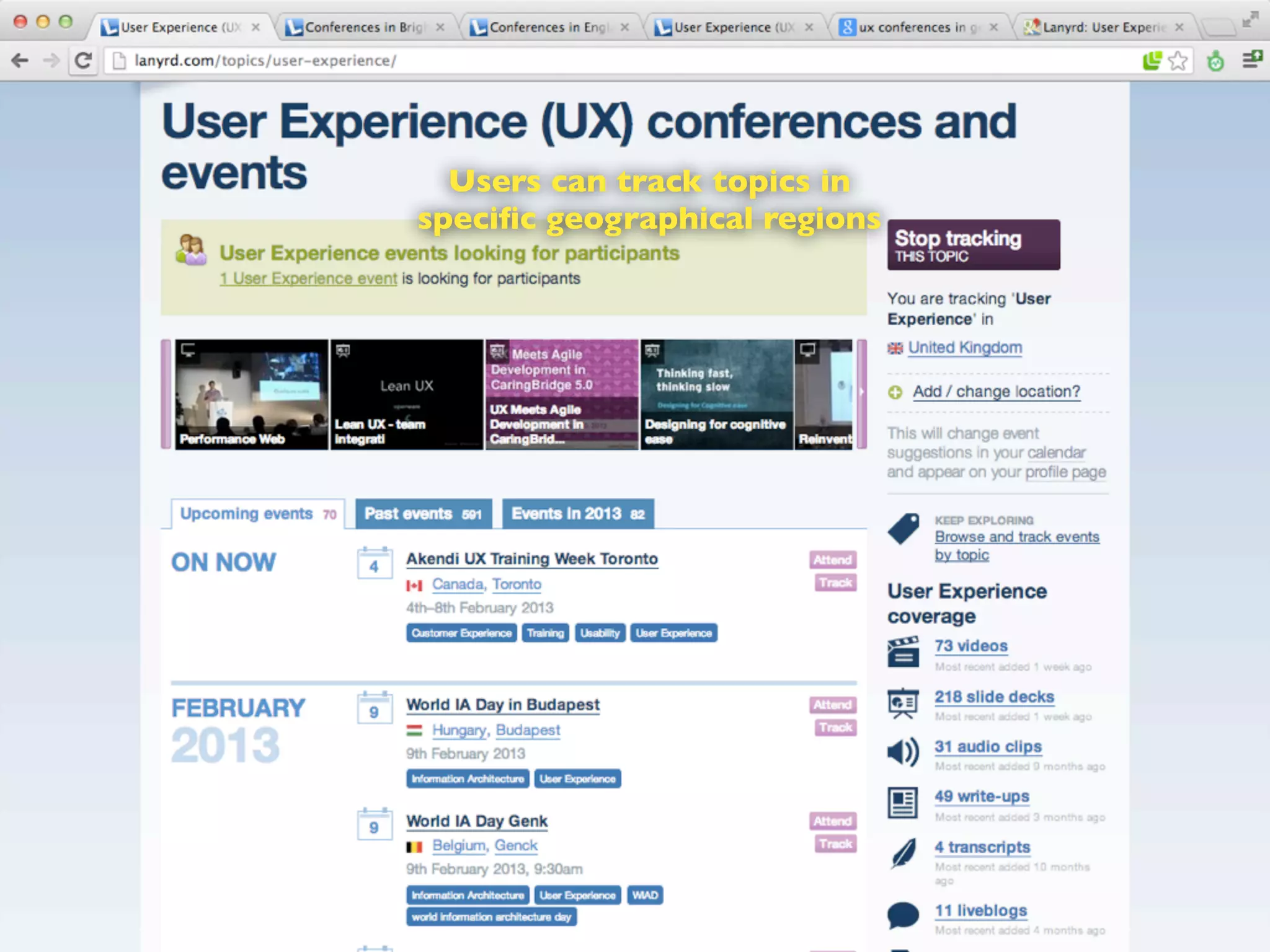 Users can track topics in
specific geographical regions
