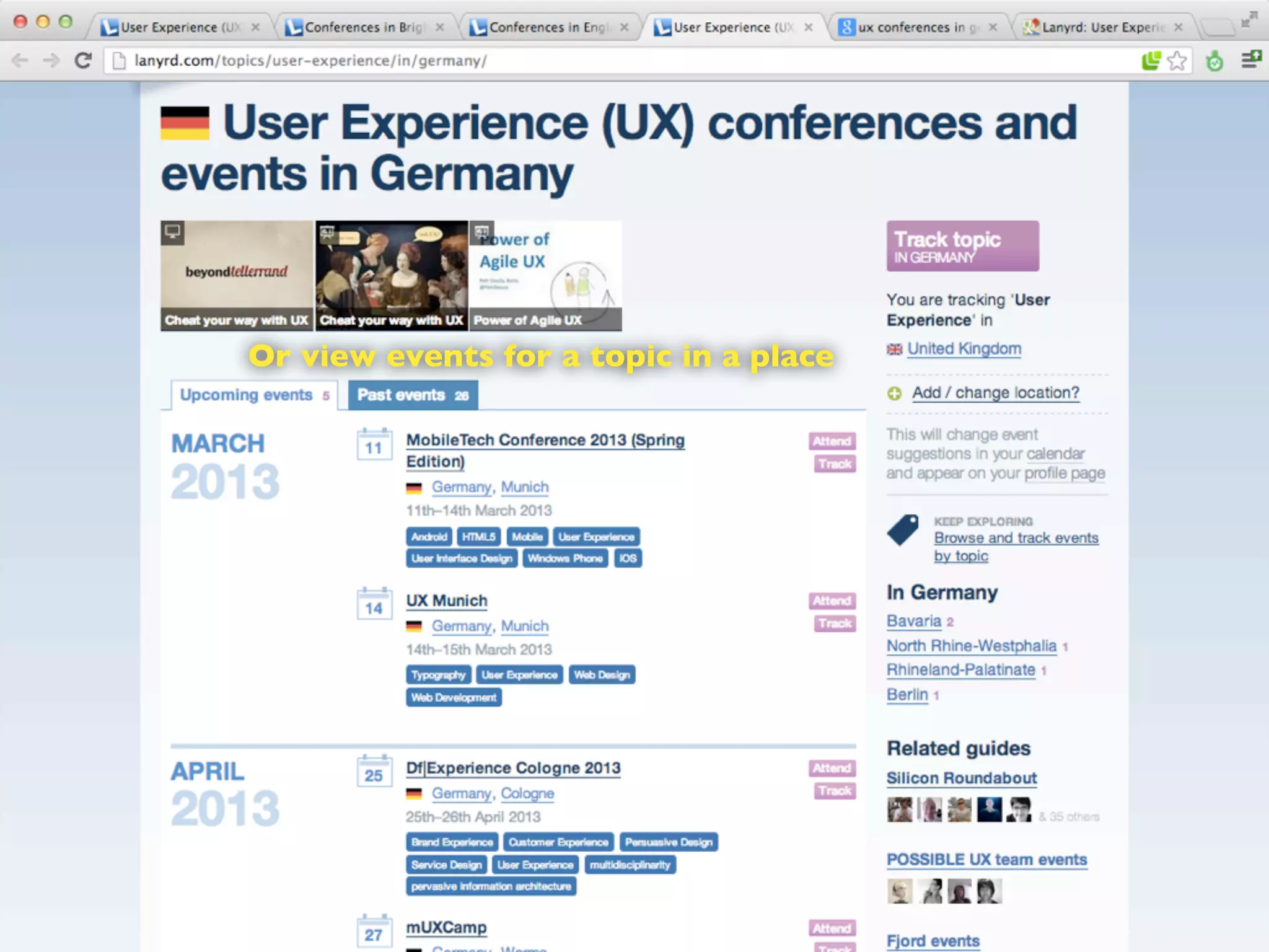 Or view events for a topic in a place