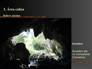 Sumidero del
río Comediante
(Cantabria)
Sumidero
2. Área caliza2. Área caliza
Relieve cársticoRelieve cárstico
 