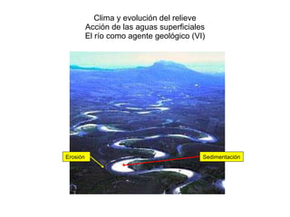 Clima y evolución del relieve Acción de las aguas superficiales El río como agente geológico (VI) Erosión Sedimentación 