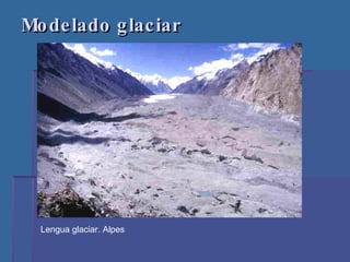 Modelado glaciar  Lengua glaciar. Alpes 