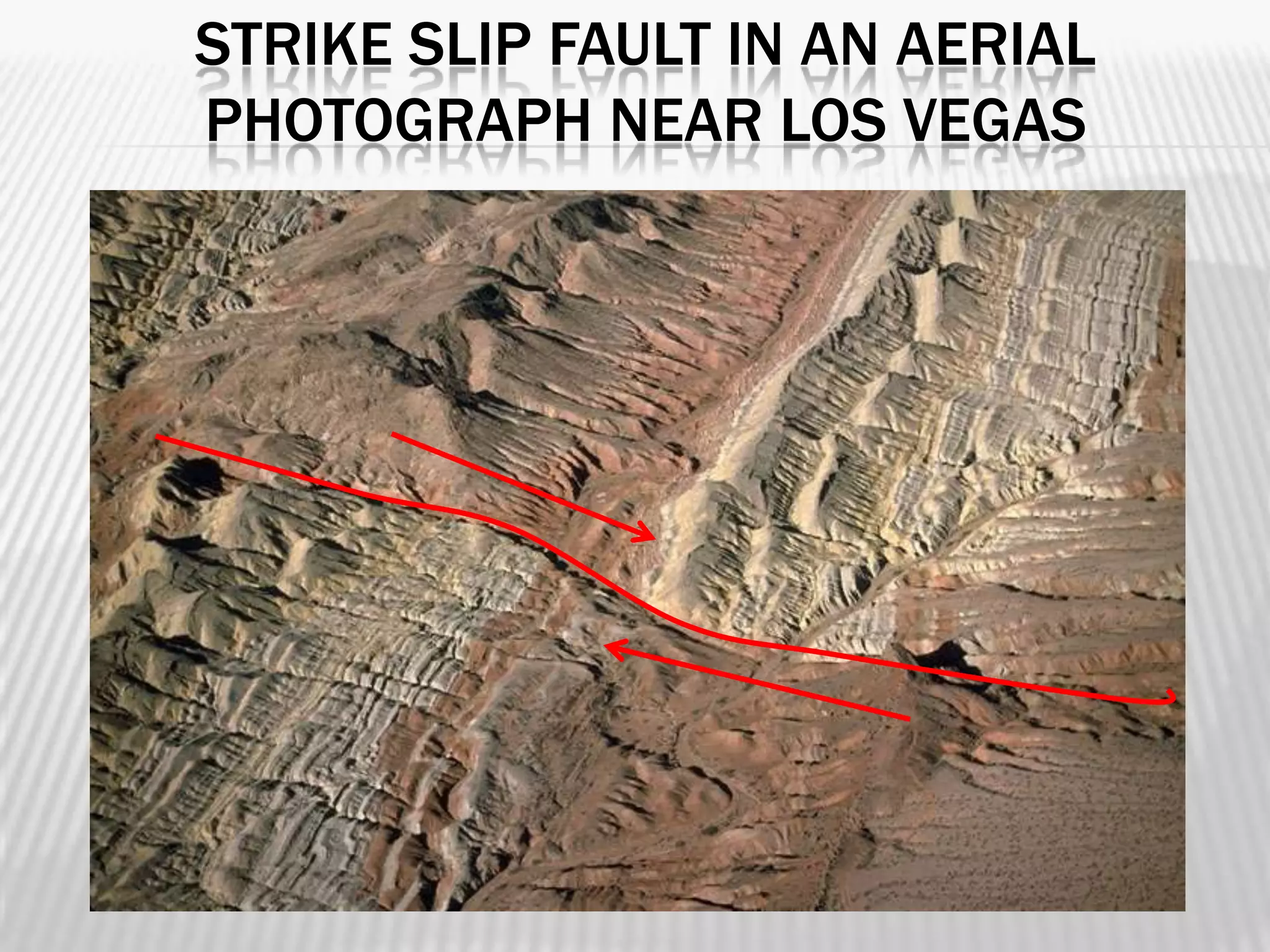 STRIKE SLIP FAULT IN AN AERIAL
PHOTOGRAPH NEAR LOS VEGAS

 
