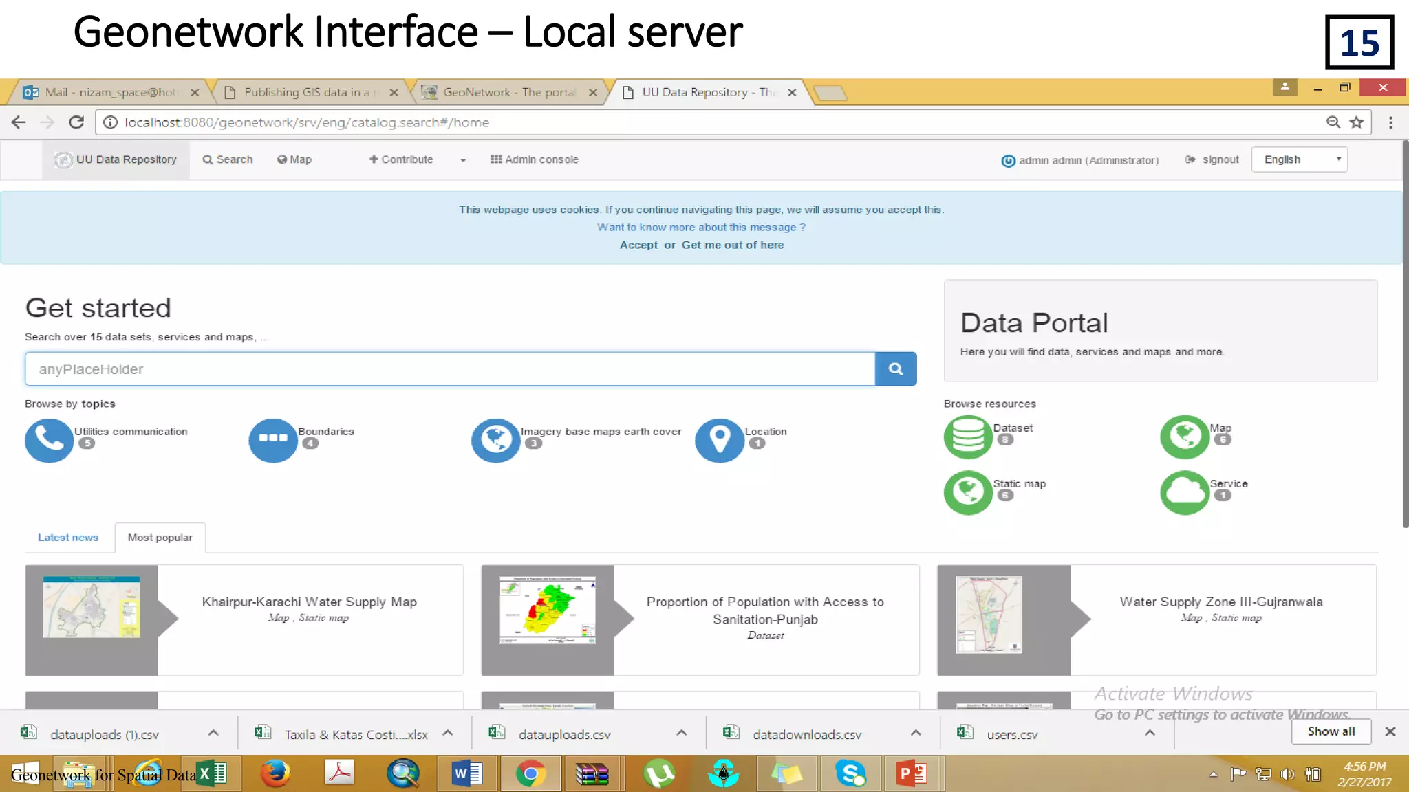 15
Geonetwork for Spatial Data
Geonetwork Interface – Local server
 