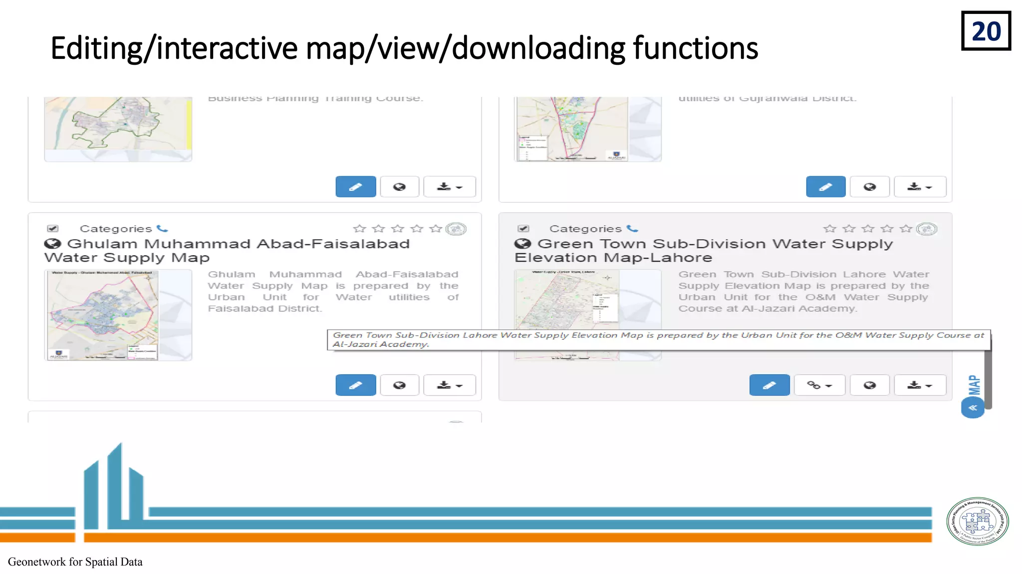20
Geonetwork for Spatial Data
Editing/interactive map/view/downloading functions
 
