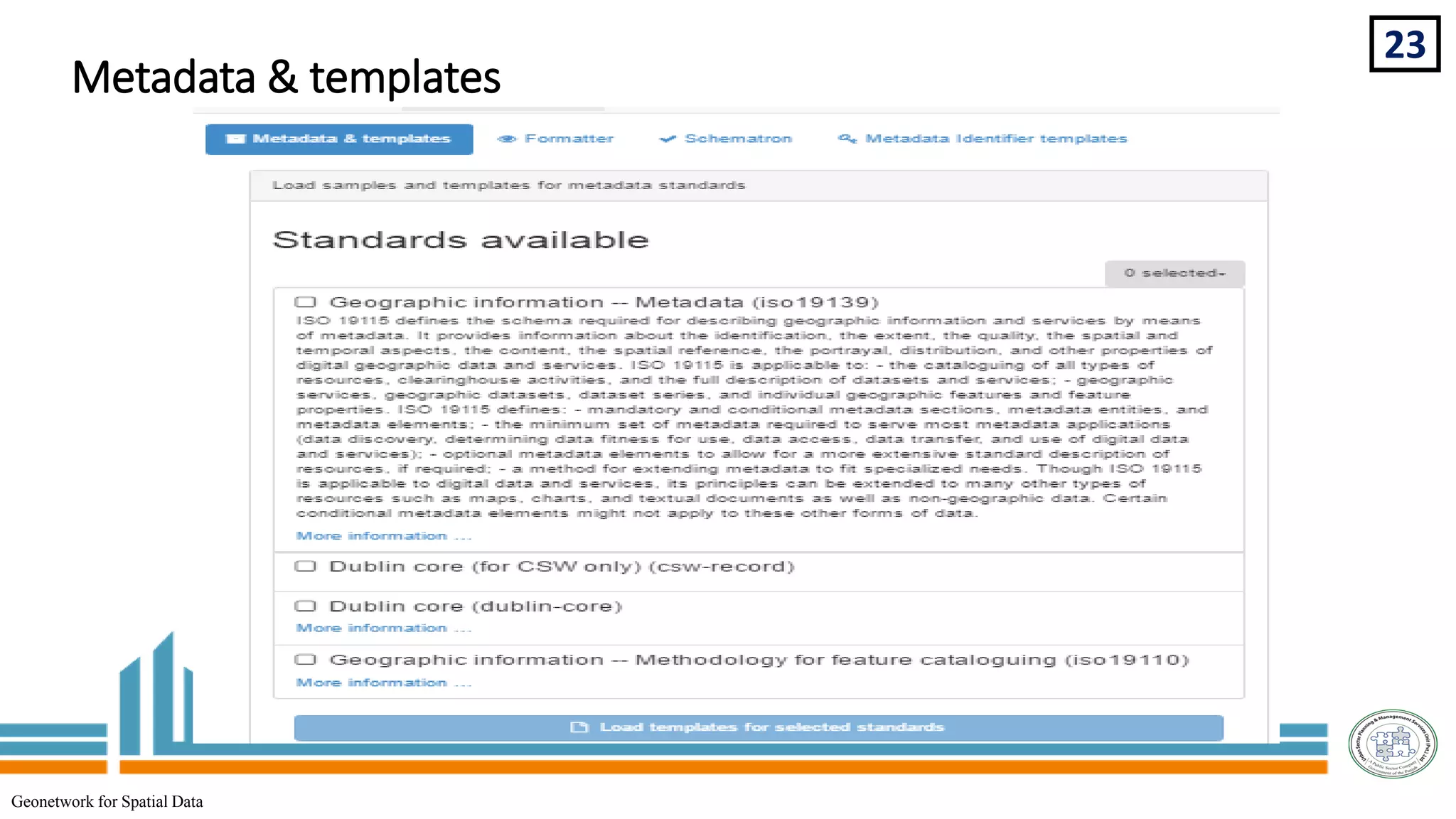 23
Geonetwork for Spatial Data
Metadata & templates
 