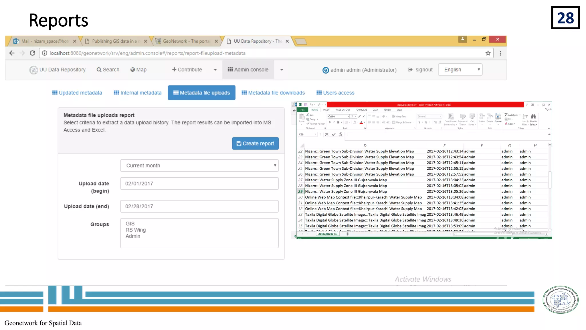 28
Geonetwork for Spatial Data
Reports
 