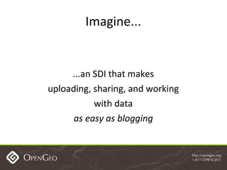 ...an SDI that makes uploading, sharing, and working with data as easy as blogging Imagine... 