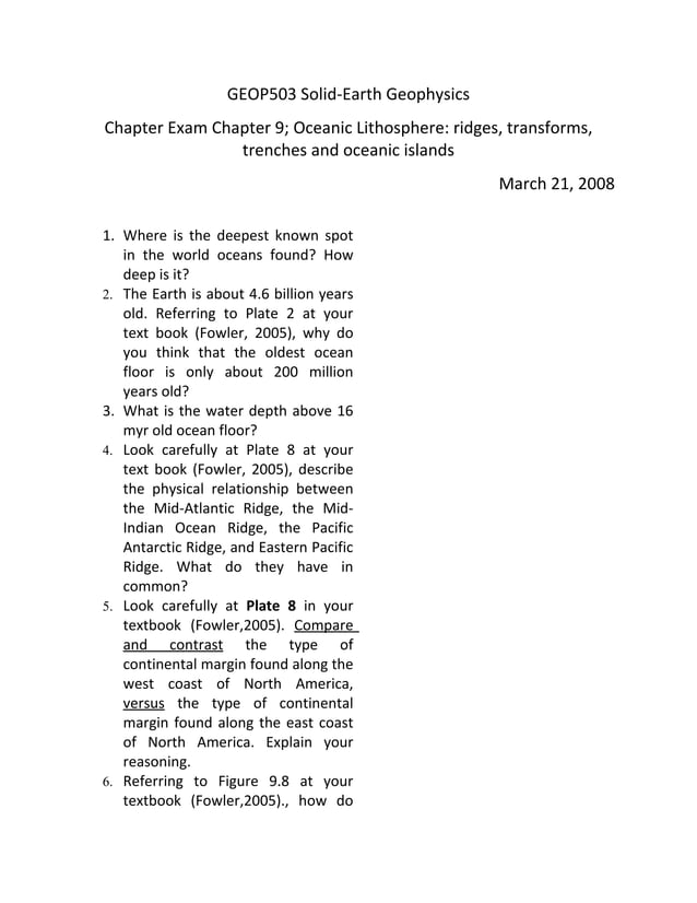 Geop503+Chapter+9+Exam+Questions1[1] | DOC | Geography | Science