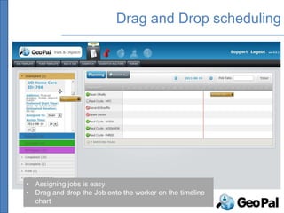 Drag and Drop scheduling




• Assigning jobs is easy
• Drag and drop the Job onto the worker on the timeline
  chart
 