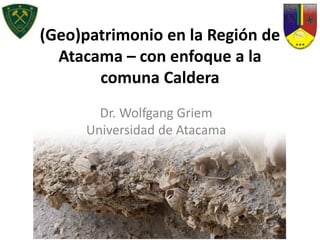 Dr. Wolfgang Griem
Universidad de Atacama
(Geo)patrimonio en la Región de
Atacama – con enfoque a la
comuna Caldera
 