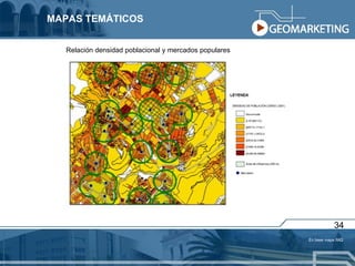 MAPAS TEMÁTICOS 34 Relación densidad poblacional y mercados populares  En base mapa IMQ 