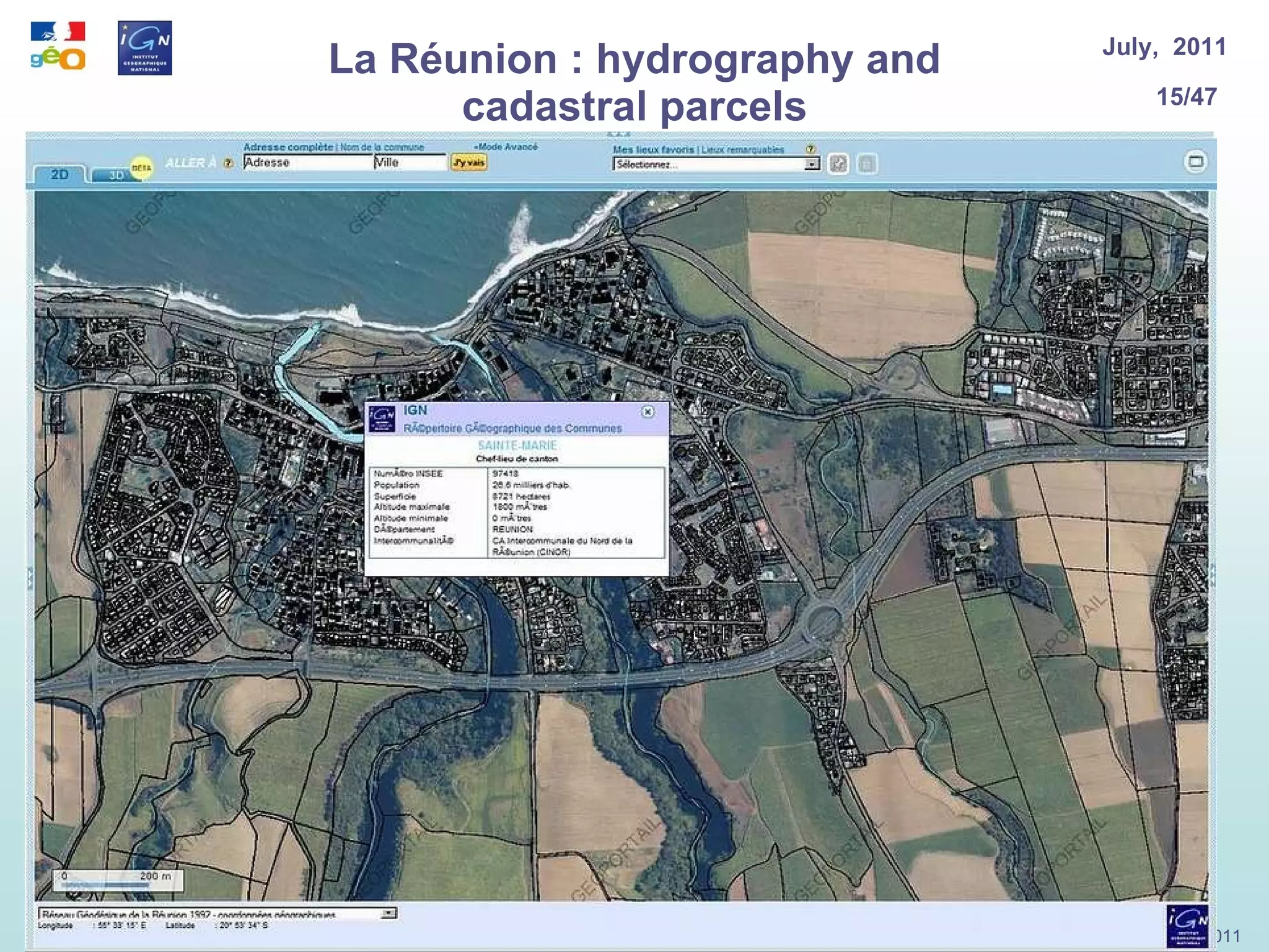 La Réunion : hydrography and cadastral parcels 