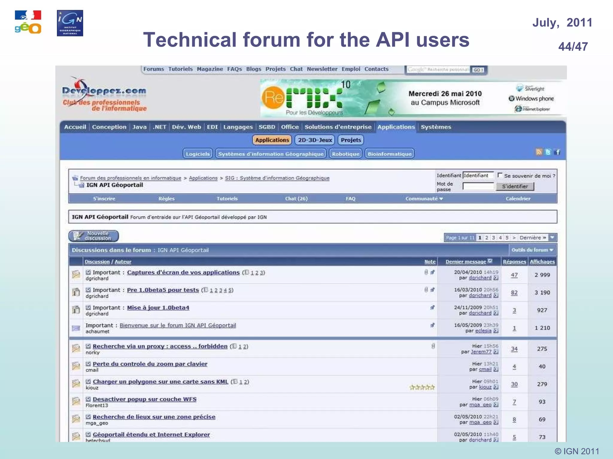 Technical forum for the API users 