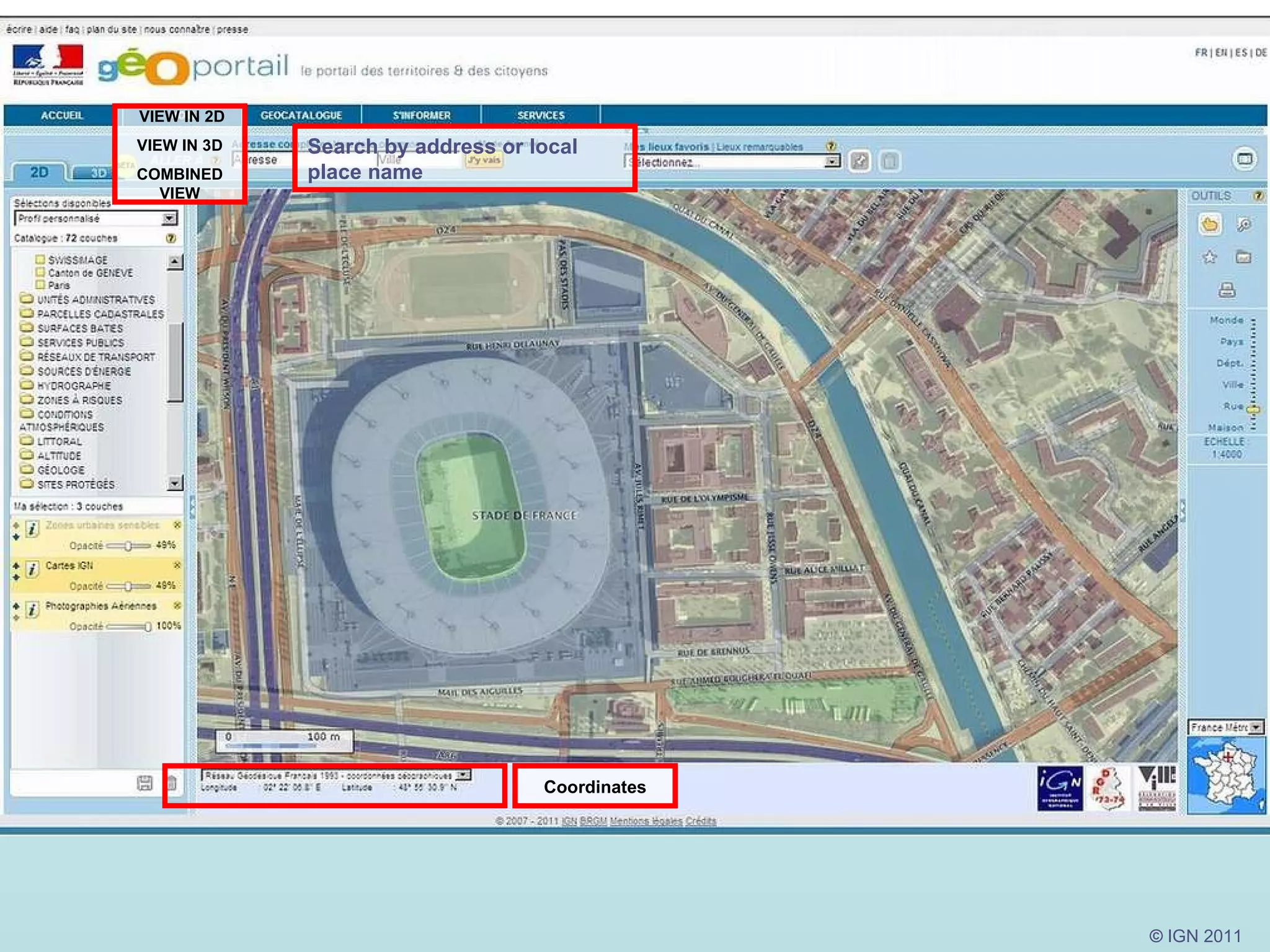 Coordinates VIEW IN 2D VIEW IN 3D COMBINED VIEW Search by address or local place name 