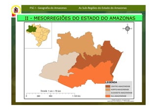 PSC I - Geografia do Amazonas   As Sub-Regiões do Estado do Amazonas


II - MESORREGIÕES DO ESTADO DO AMAZONAS
 
