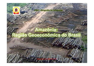PSC I - Geografia do Amazonas




         Amazônia:
Região Geoeconômica do Brasil



           Prof. Diego Lopes Morais
           diegolopes.geo@gmail.com
 