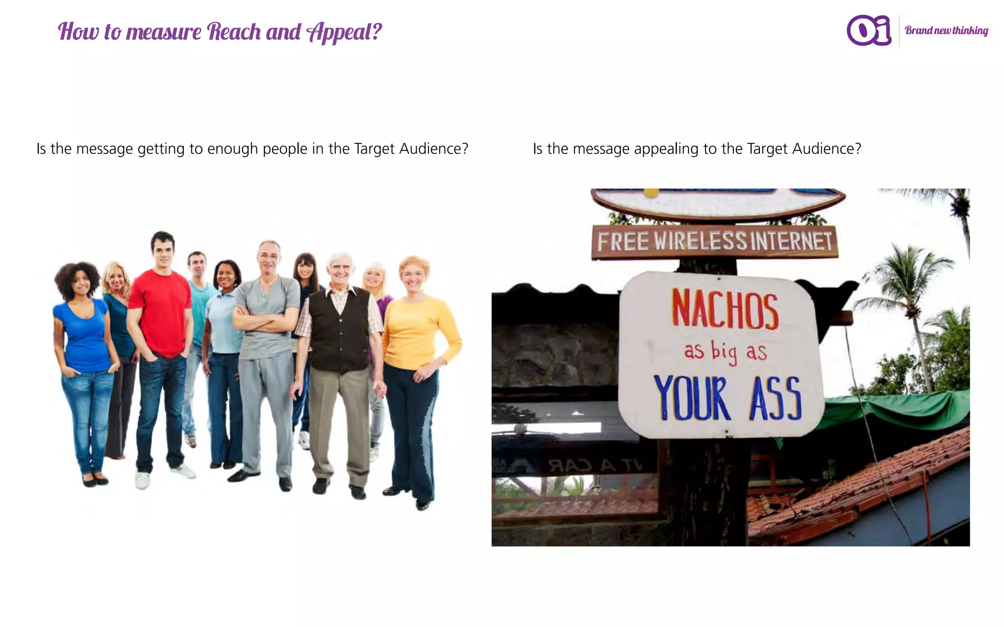 How to measure Reach and Appeal?



Is the message getting to enough people in the Target Audience?   Is the message appealing to the Target Audience?
 