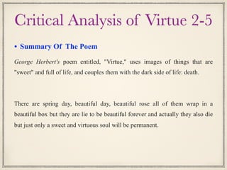 summary of the poem virtue by george herbert
