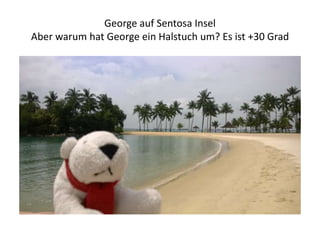 George auf Sentosa Insel
Aber warum hat George ein Halstuch um? Es ist +30 Grad

 