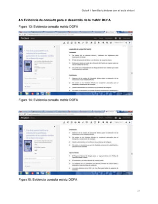 Guía# 1 familiarizándose con el aula virtual
25
4.5 Evidencia de consulta para el desarrollo de la matriz DOFA
Figura 13: Evidencia consulta matriz DOFA
Figura 14: Evidencia consulta matriz DOFA
Figura15: Evidencia consulta matriz DOFA
 