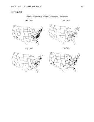LOCATION, LOCATION, LOCATION                                         40


APPENDIX 3

               NASCAR Sprint Cup Tracks – Geographic Distribution

             1960-1969                                   1980-1989




             1970-1979                                   1990-2003
 
