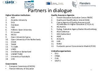 Partners in dialogue
Higher Education Institutions
1. AGH
2. Anadolu University
3. DCU
4. EduOpen
5. FIED
6. Hellenic Open...