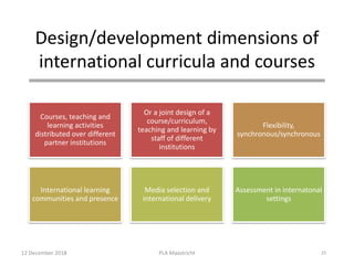 Design/development dimensions of
international curricula and courses
25
Courses, teaching and
learning activities
distribu...