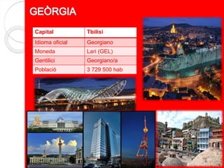 Capital Tbilisi
Idioma oficial Georgiano
Moneda Lari (GEL)
Gentilici Georgiano/a
Població 3 729 500 hab
 