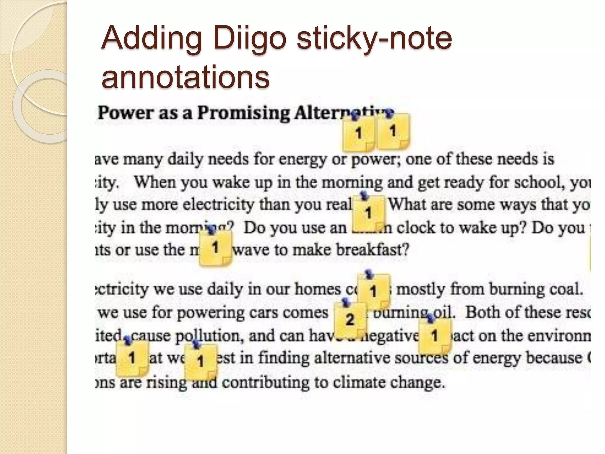 Adding Diigo sticky-note
annotations
 
