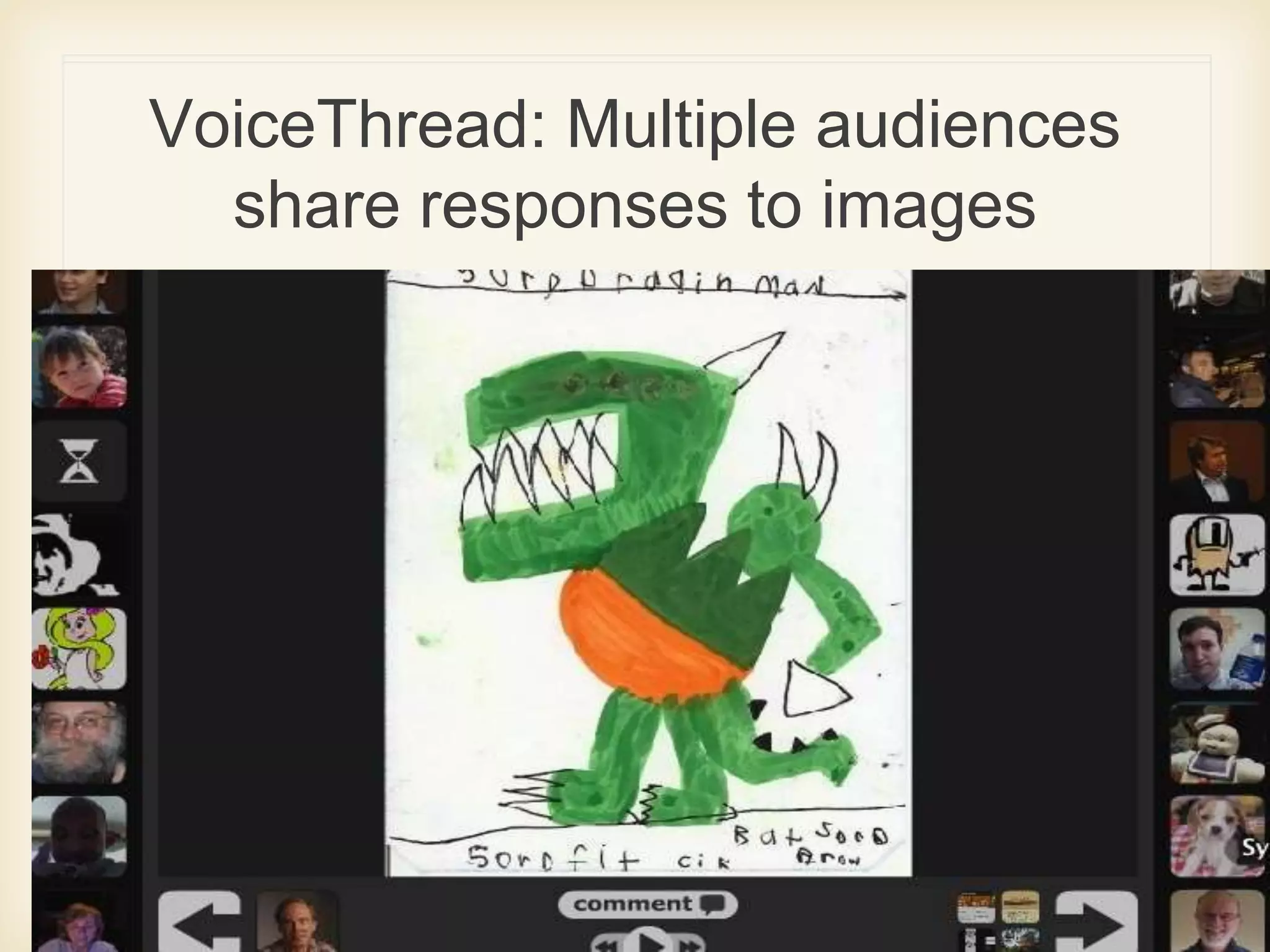 VoiceThread: Multiple audiences
share responses to images
 