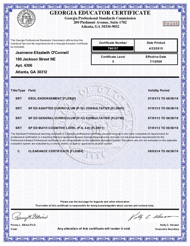 Georgia Educator Certificate