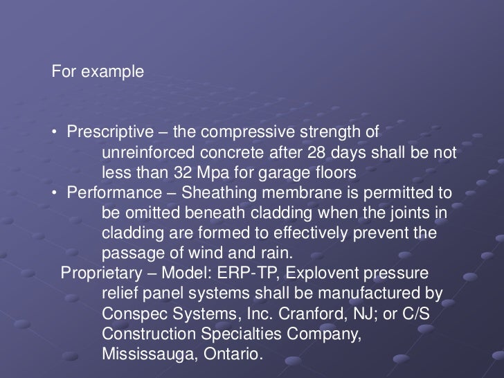 Project Specifications and Building Code