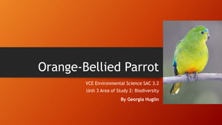 Orange-Bellied Parrot
VCE Environmental Science SAC 3.2
Unit 3 Area of Study 2: Biodiversity
By Georgia Huglin
 