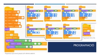 PROGRAMACIÓ
Programació que serveix perquè surtin aliments aleatoris.
Programació de la cinta
 