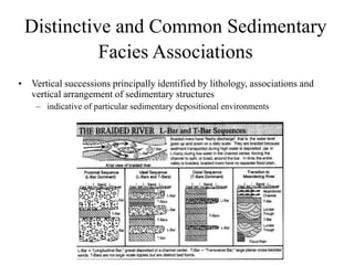 Distinctive and Common Sedimentary
Facies Associations
• Vertical successions principally identified by lithology, associations and
vertical arrangement of sedimentary structures
– indicative of particular sedimentary depositional environments
 
