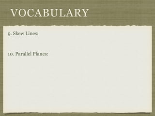 VOCABULARY
9. Skew Lines:
10. Parallel Planes:
 