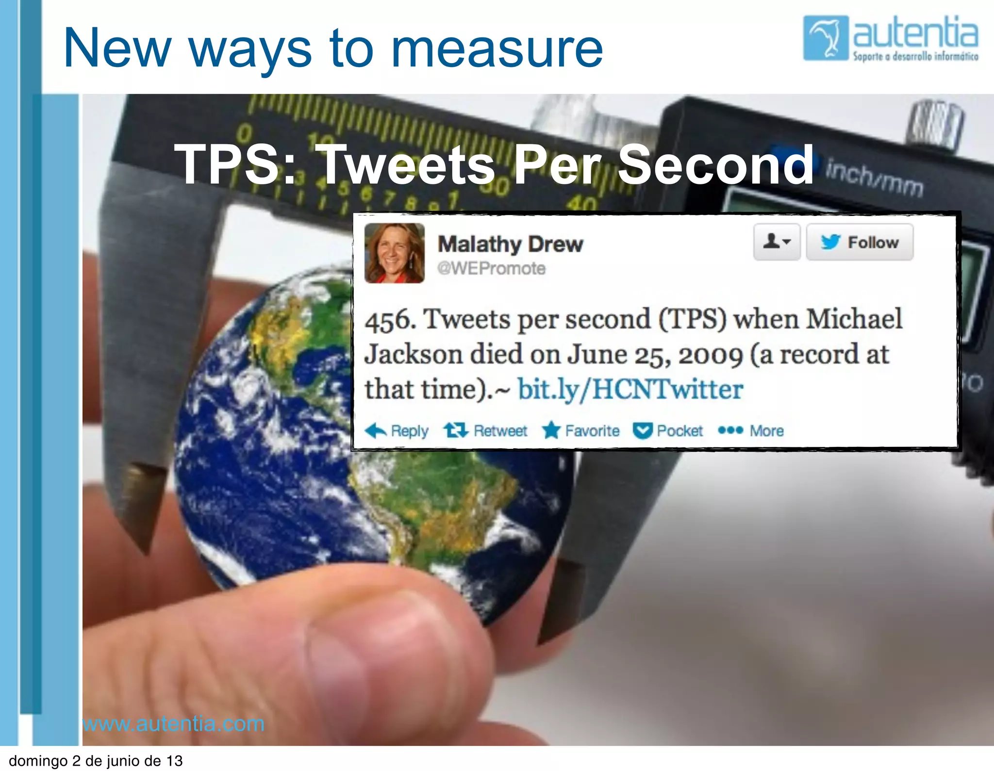 www.autentia.com
New ways to measure
TPS: Tweets Per Second
domingo 2 de junio de 13
 