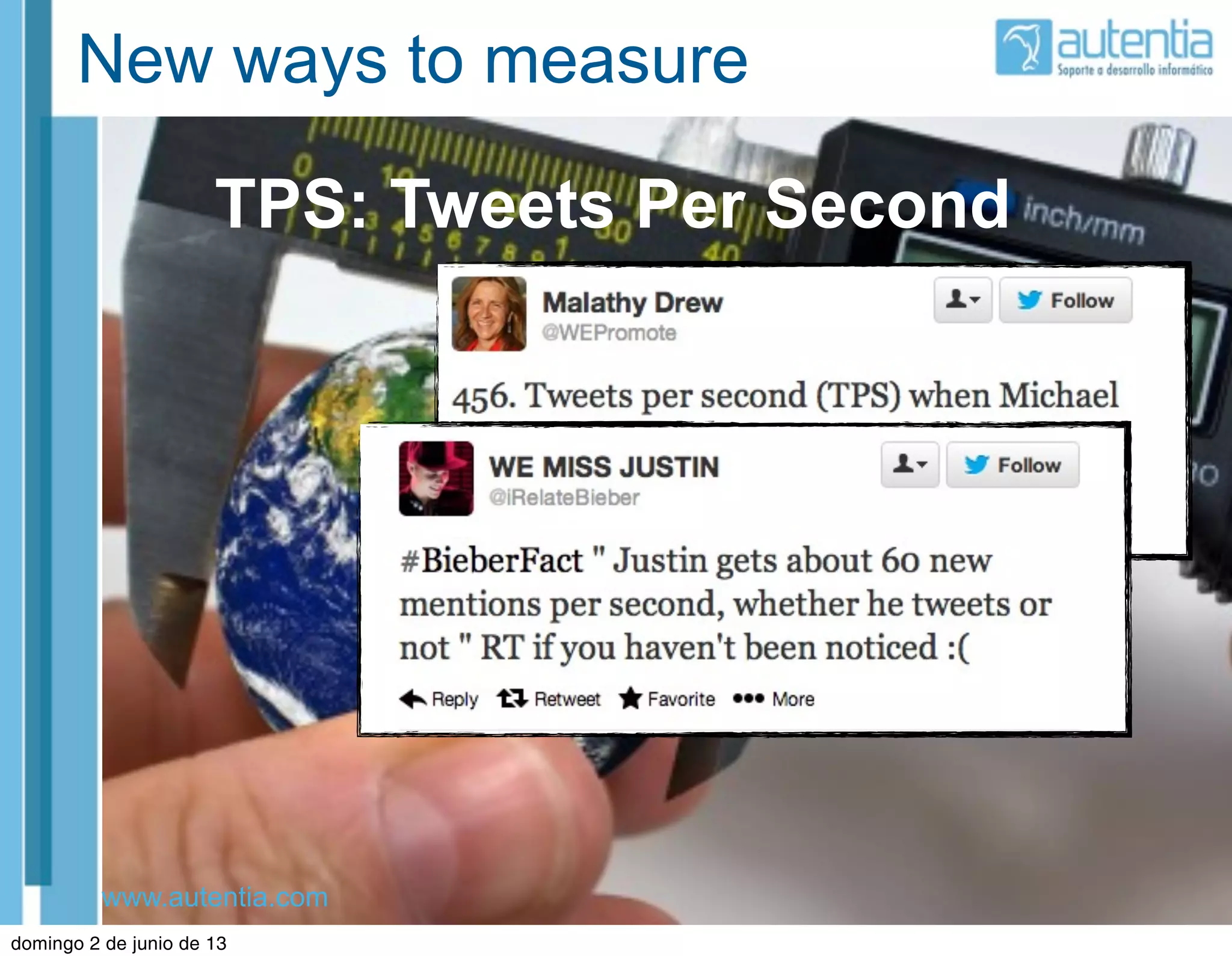 www.autentia.com
New ways to measure
TPS: Tweets Per Second
domingo 2 de junio de 13
 