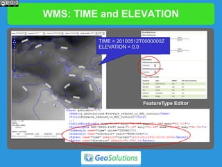 WMS: TIME and ELEVATION
TIME = 20100512T0000000Z
ELEVATION = 0.0
FeatureType Editor
 