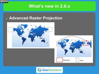 What’s new in 2.6.x
 Advanced Raster Projection
 