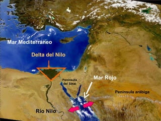 Mar Mediterráneo Río Nilo Delta del Nilo Mar Rojo Península del Sinaí Península arábiga 